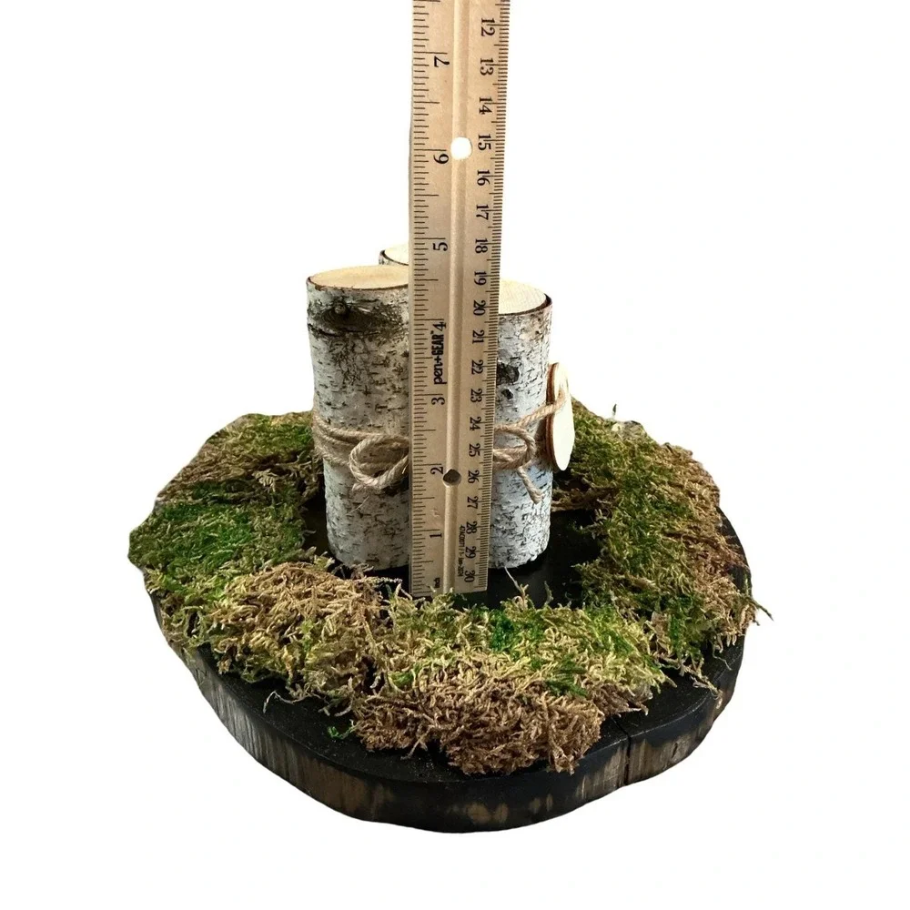Handmade Rustic‎ Birch Wood Slab Centerpiece with Moss and Custom Heart